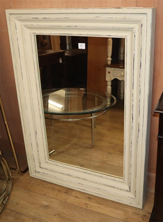 A large rectangular pale green painted wooden mirror H.122cm